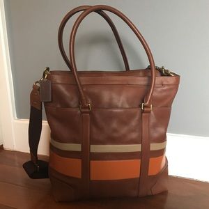 Coach Bleecker Orange Striped Leather Tote